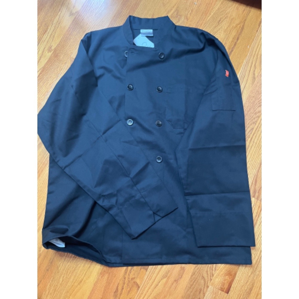 Happy Chef Chef Coat Jacket Long Sleeve Double Breasted Black Work Uniform M